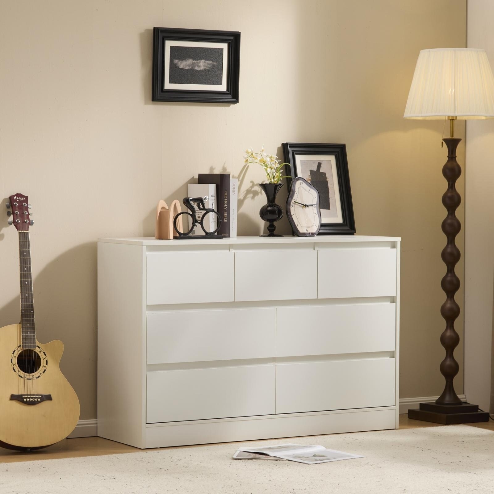 White P2 Particleboard 3-layer 7/9-drawer Modern Chest of Drawers