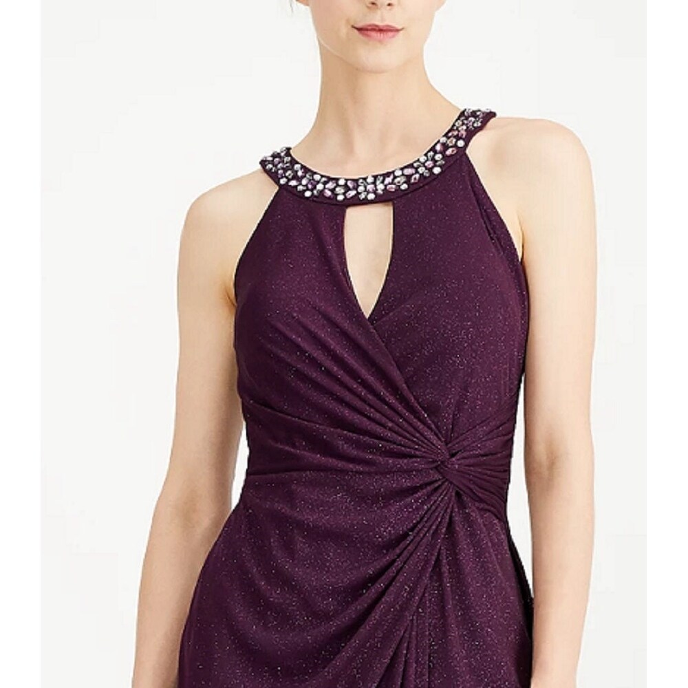 Jessica Howard Women's Burgundy Slitted Sequined Sleeveless Halter  Full-Length Fit + Flare Formal Dress Red Size 10 - Bed Bath & Beyond -  40574737