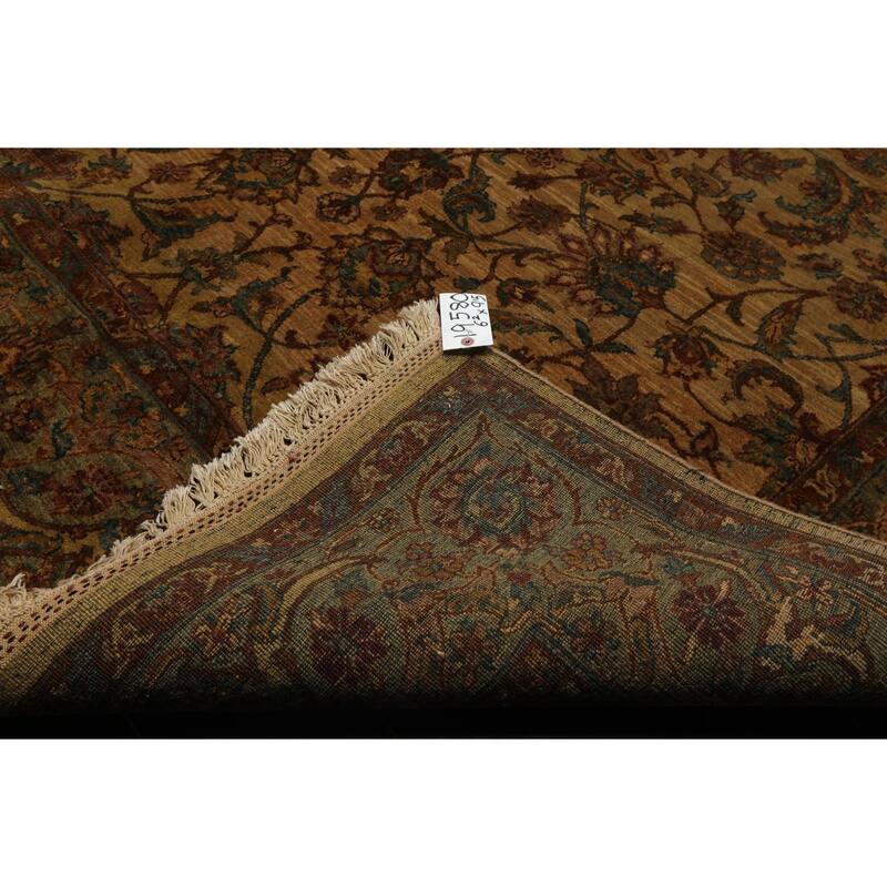 6'2''x9'5'' Hand Knotted Gold Wool Agra Botanical Gold Wash Silky Sheen Rug - 6' 2'' x 9' 5''