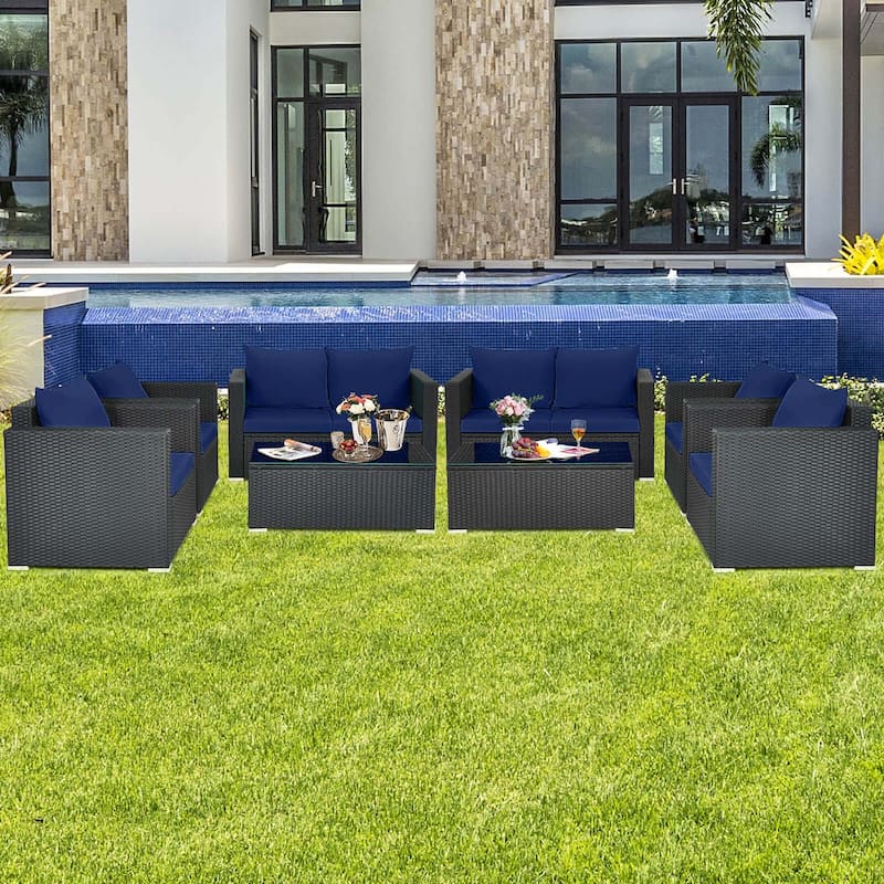 Costway 8 PCS Patio Rattan Furniture Set Cushioned Sofa Chair Coffee - See Details