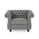 preview thumbnail 2 of 3, Roomfitters Tufted Chesterfield Accent Chair with Rolled Arms and Nailhead Trim, Upholstered Armchair for Living Room, Grey