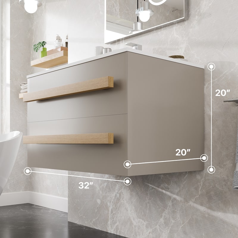 Element 32"W Wall Mount Bath Vanity with WH Solid Surface Top