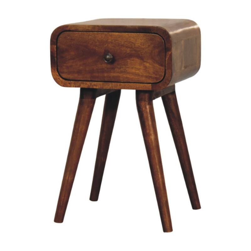 Mini Chestnut Nightstand with Drawer, Nordic Legs, Solid Mango Wood