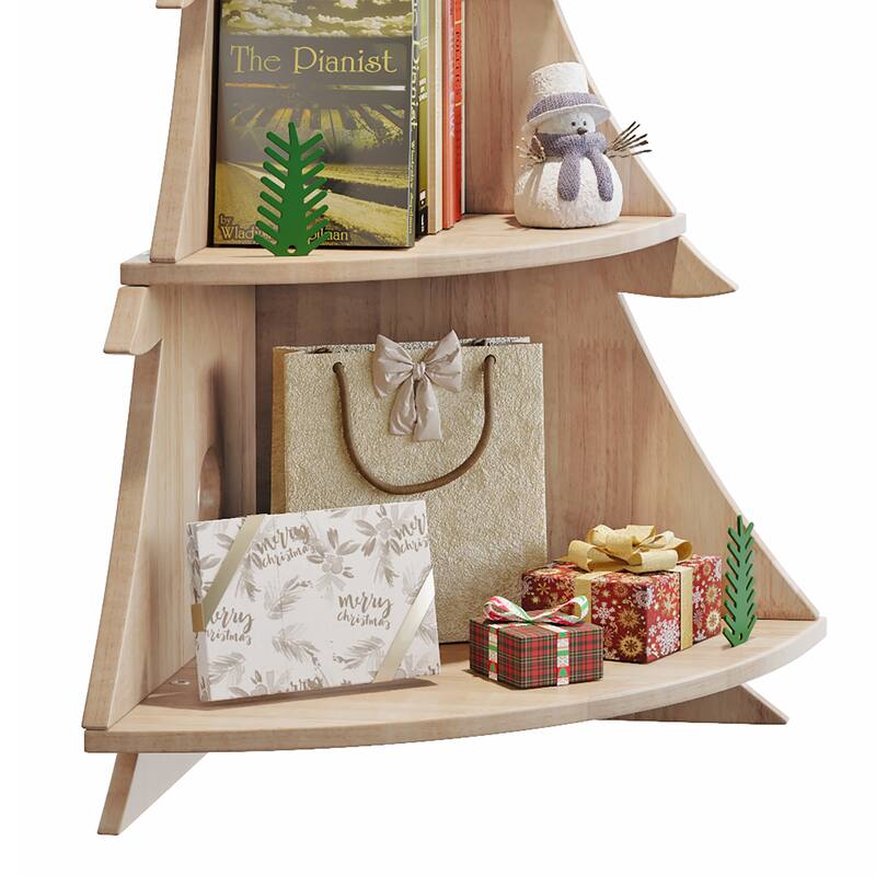 Bookshelf 5-Tier Corner Bookshelf, Solid Wood Bookcase - 71.1"