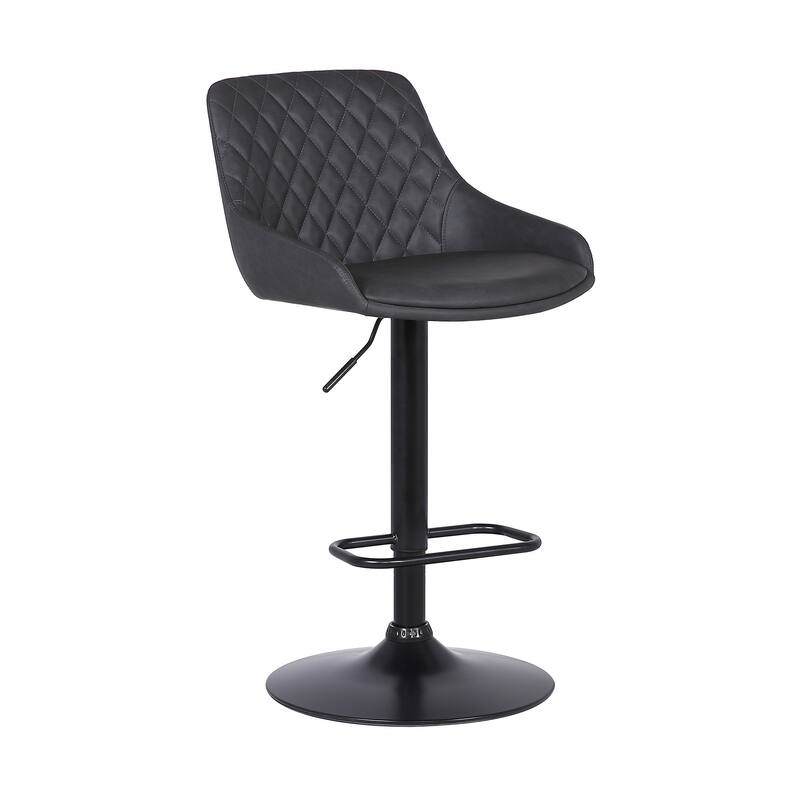 Metal and Leatherette Bar Stool with Adjustable Height, Black