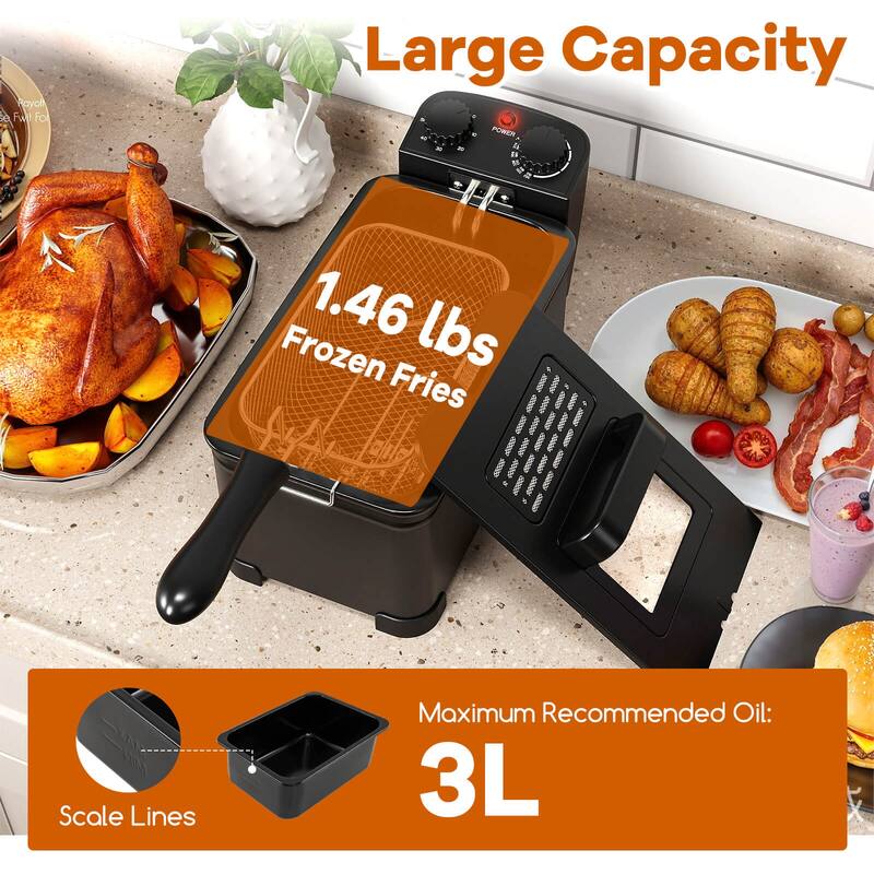 Costway 3 Liter Electric Deep Fryer 1700W Oil Fryer with Detachable