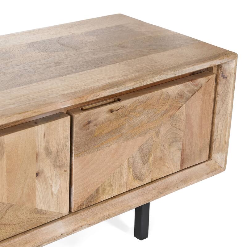 Handcrafted Boho Mango Wood and Iron TV Stand with Storage Cabinets for TVs up to 59 Inches