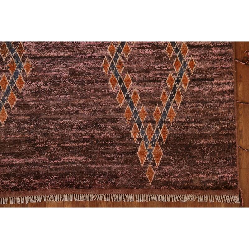 Hand Knotted Oriental 100% Wool Carpet Modern Tribal Pink Moroccan Area Rug - 8' 0'' X 5' 9''