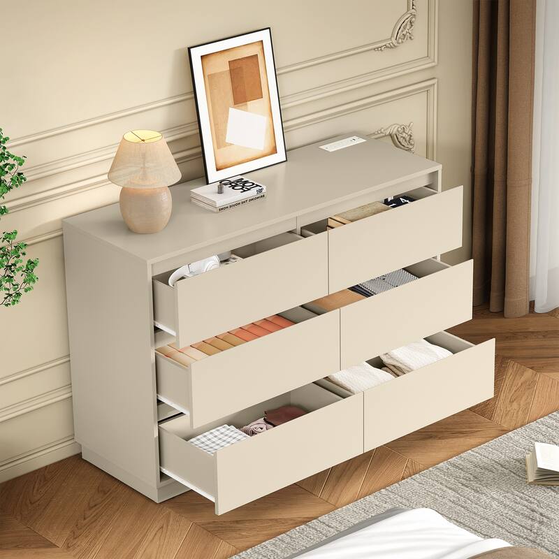 47" Wide 6 Drawer Dresser for Bedroom with Charging Station