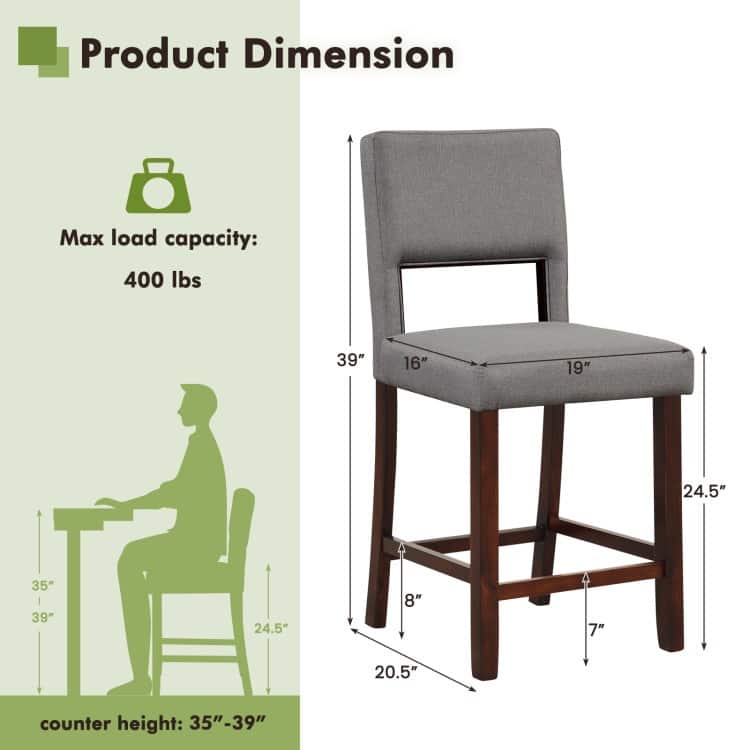2 Piece Bar Chair Set with Hollowed Back and Rubber Wood Legs - 19" x 20.5" x 39" (L x W x H)
