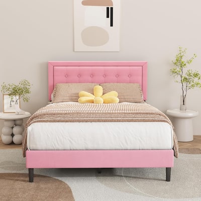 alazyhome Upholstered Platform Bed Frame with Button Tufting Headboard