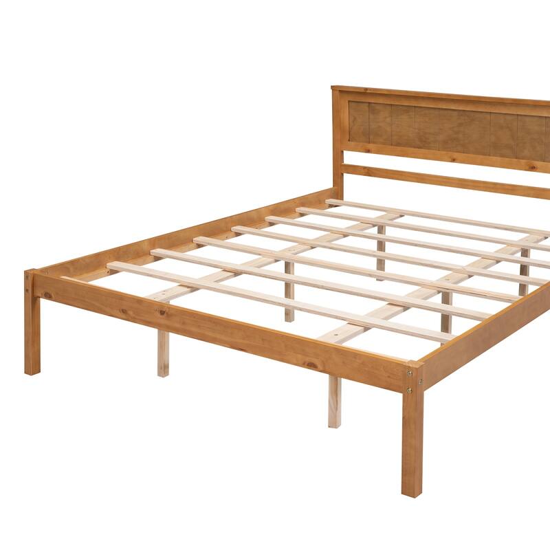 Classic Platform Bed Wood Bed with Headboard, Solid Wood Platform Bed Frame with Strong Slats Support/No Box Spring Needed