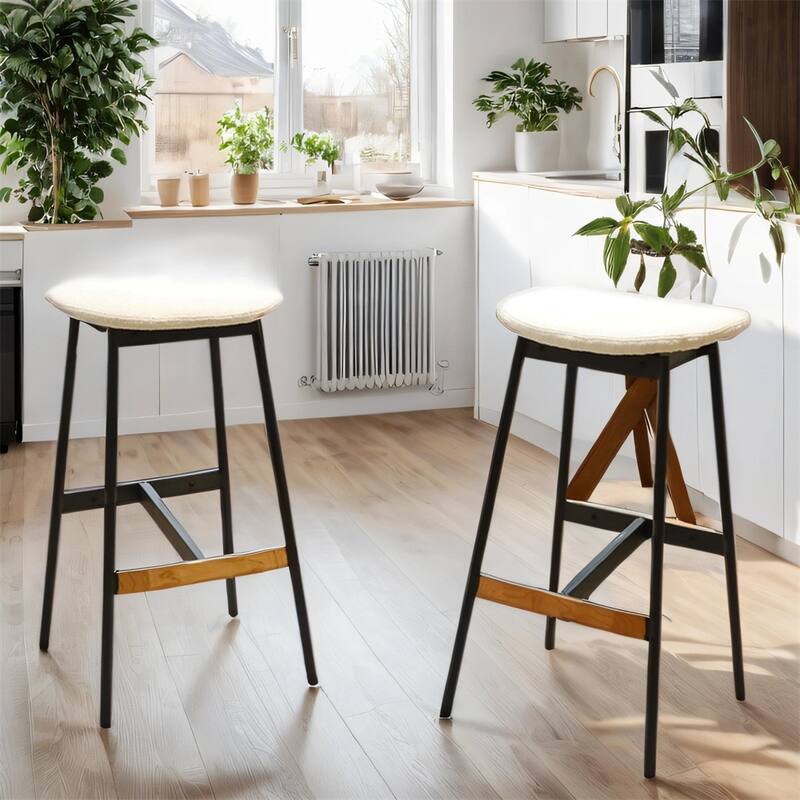 Backless Fabric Upholstered Counter Height Bar Stools,Set of 2