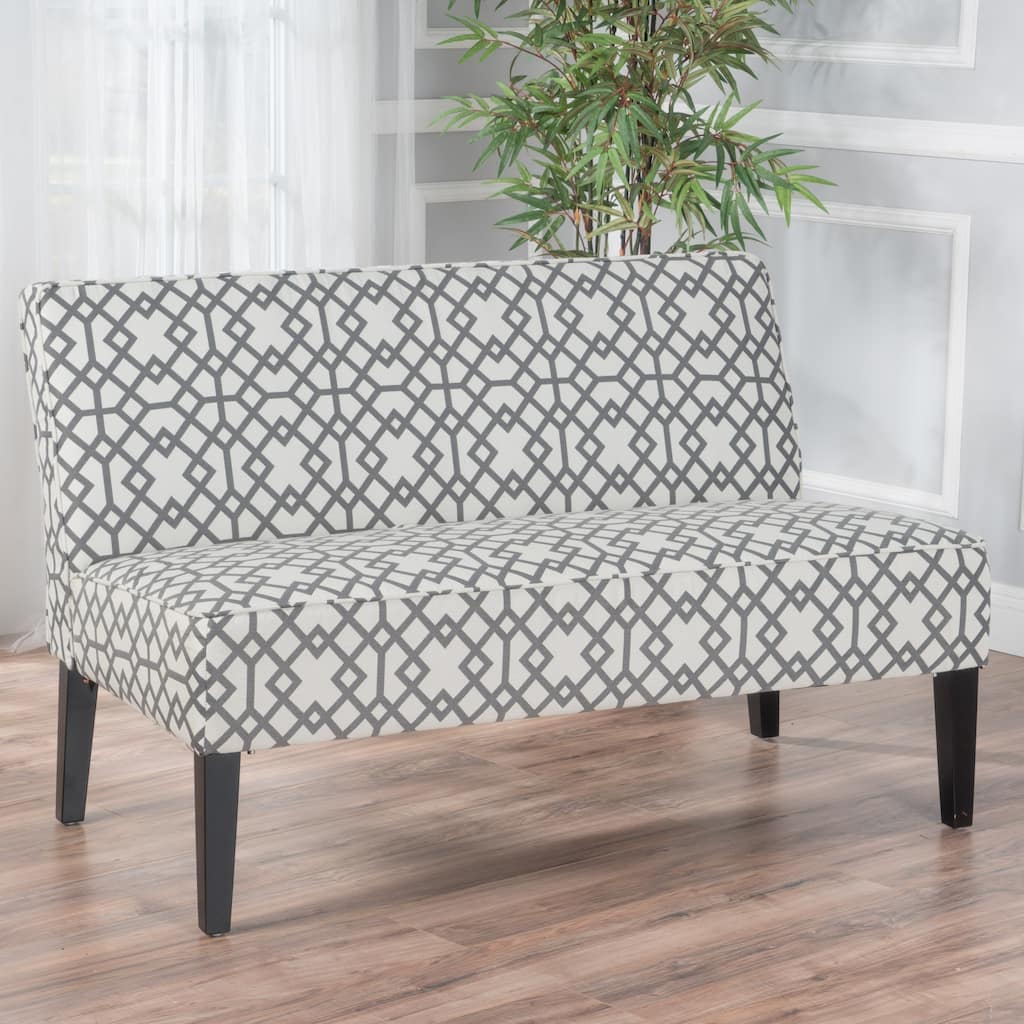 Grey Upholstered Loveseat 2-Seater Sofa Couch with Wood Legs, Unique Padded Settee Couch for Living Room