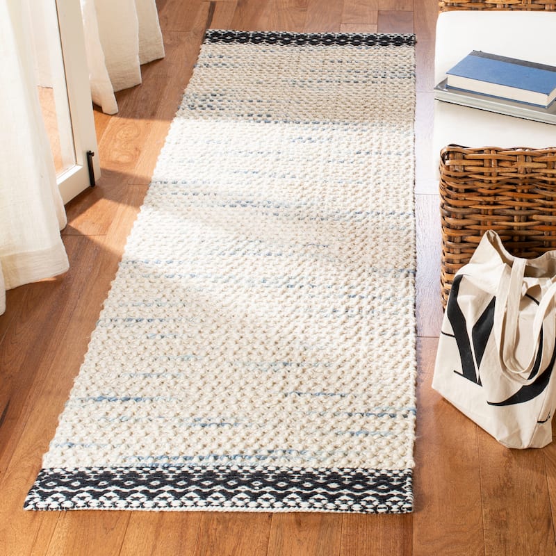SAFAVIEH Handmade Natura Lama Wool Rug - 2'3" x 8' Runner - Black/Ivory