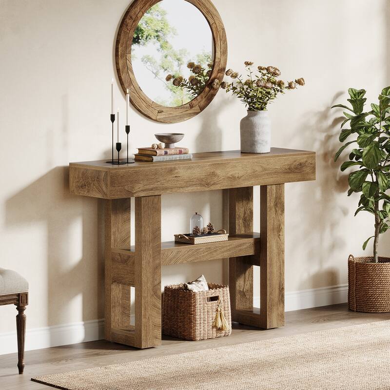 41.34'' Farmhouse Entryway Sofa Console Table with Storage Shelves