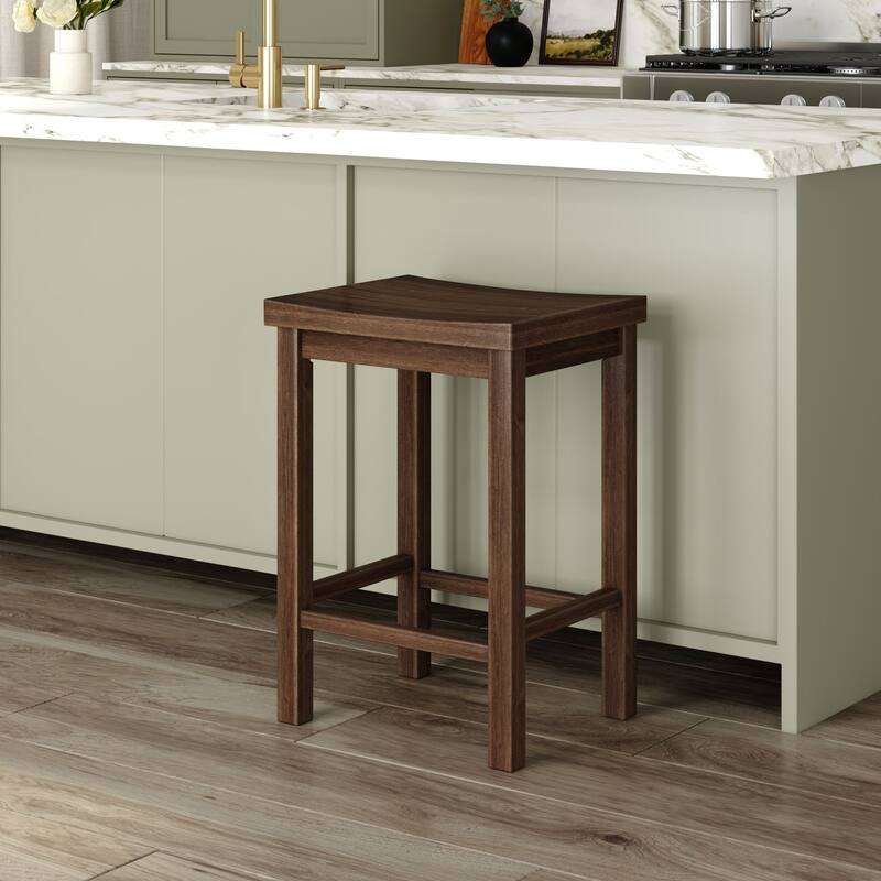 Now Furniture Solid Wood Backless Saddle Seat Counter Height Stool - Walnut - Single