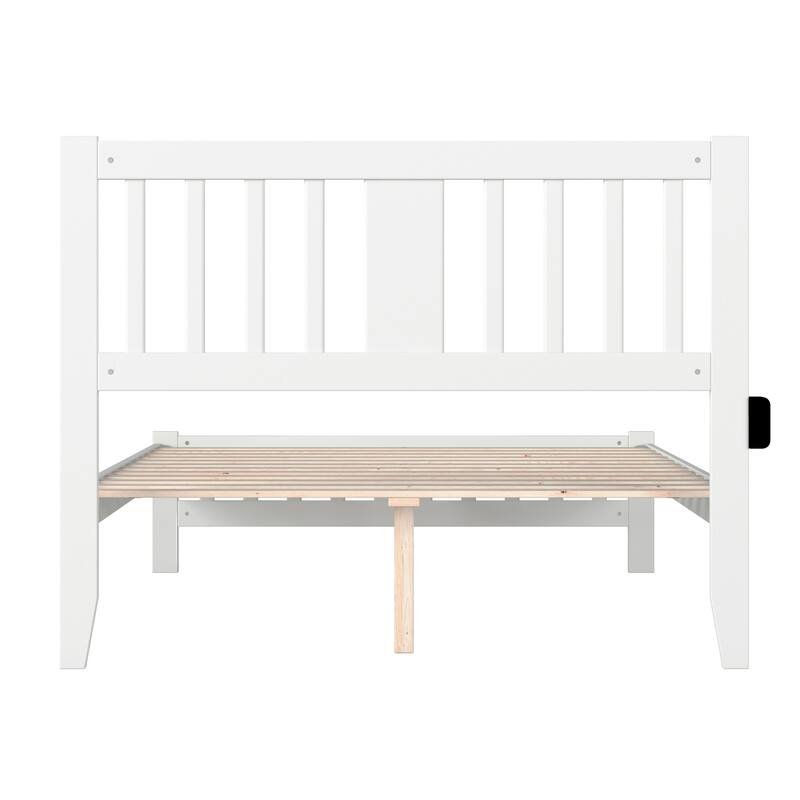 Full Bed with Footboard - Rustic White Bed Frame - Solid Wood & Veneer - No Box Spring Needed