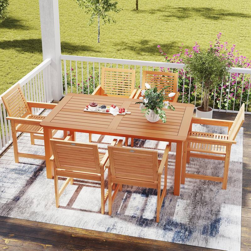 Gymax 7-Piece Patio Wood Dining Table Set Outdoor Rectangular Table