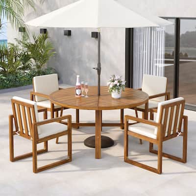 5-Piece Patio Dining Set Acacia Wood Outdoor Dining Set with Four Armchairs and a Table for Garden, Balcony, Backyard