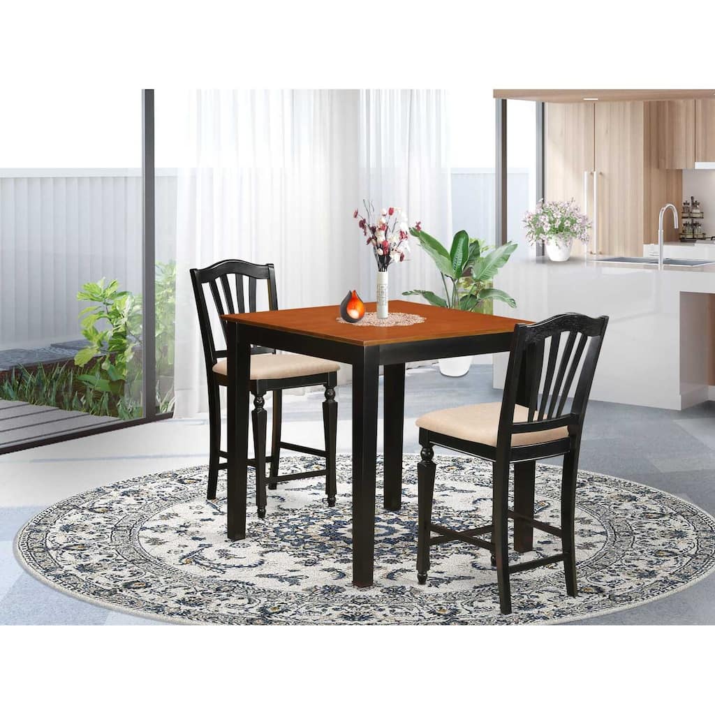 Counter Height Dining Set - 3 Piece Pub Table & Chairs - Kitchen Set - 36x36 Inch - Black Cherry Finish