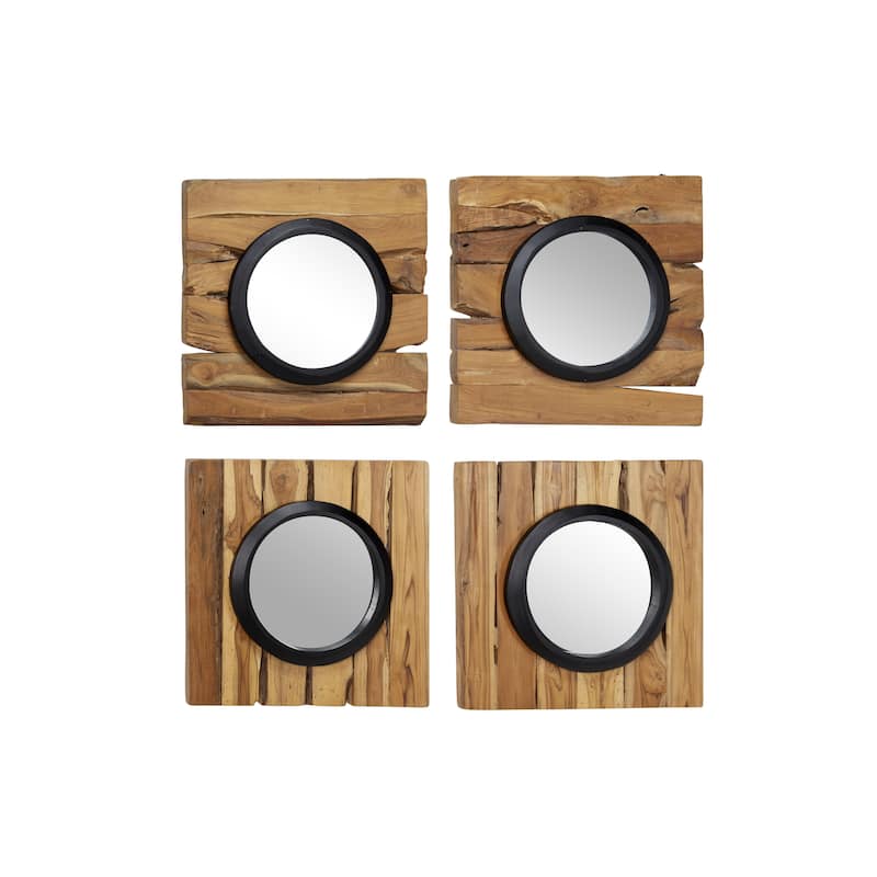 Teak Wood Handmade Room Wall Mirror - Set of 4 Brown - Roche River Decor - Brown