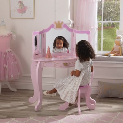 KidKraft Wooden Princess Vanity & Stool Set, Pink