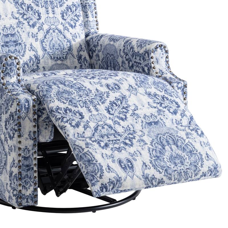 Patterned Linen Swivel Manual Push-Back Recliner Chair