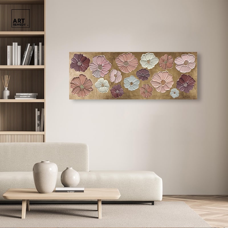 Floral Impasto Muted Panoramic Canvas by Art Remedy, Gallery Wrapped