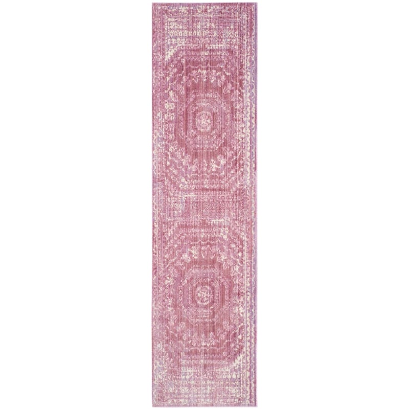 SAFAVIEH Valencia Burcu Distressed Vintage Boho Oriental Polyester Rug - 2'3" x 8' Runner - Fuchsia/Multi
