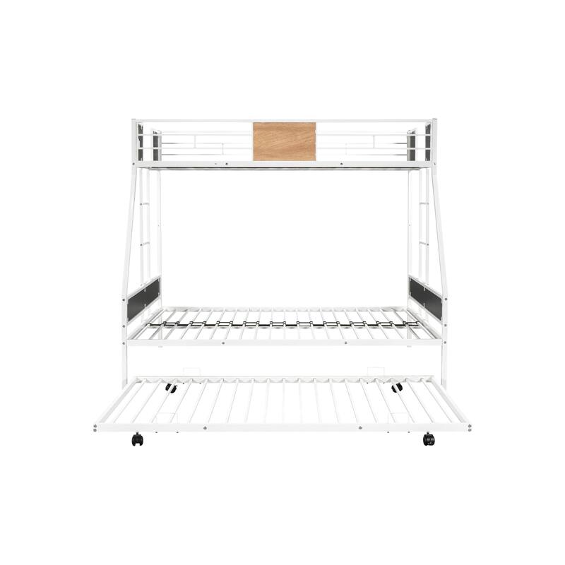 Metal Bunk Bed Twin over Full Size with Trundle for 3, Heavy-duty Metal Bedframe with Guard Rails,Triple Metal Bunk Bed Frame