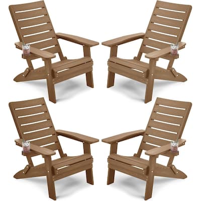 WINSOON HIPS Folding Adirondack Chairs with Arc Back & Cup Holder Set Of 4