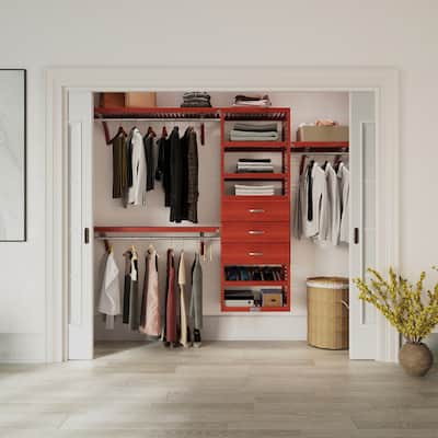 John Louis Home Solid Wood Reach-In Closet System with 3-Drawers Red Mahogany