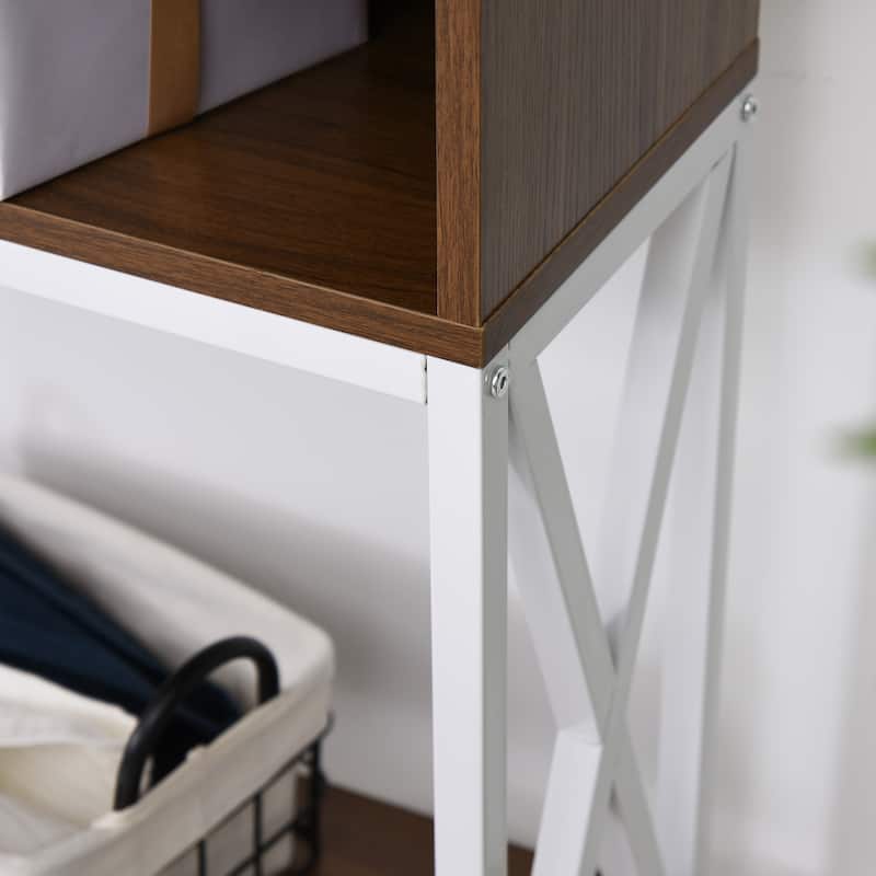 HOMCOM Industrial Style Entryway Console Table Desk with Shelf for Living Room, or Bedroom, Walnut Wood Grain
