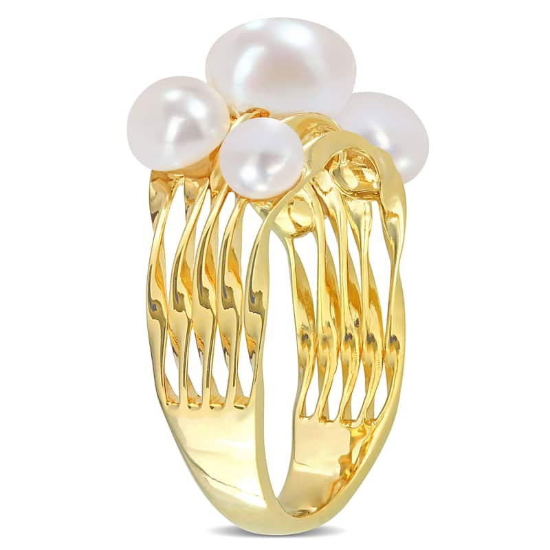 Miadora 4-7.5mm Cultured Freshwater Pearl Cocktail Coil Ring in Yellow Plated Sterling Silver