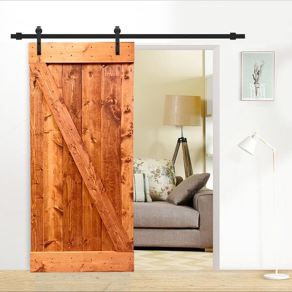 30 in x 84 in Red Walnut Stained Z Bar Barn Door w/ Sliding