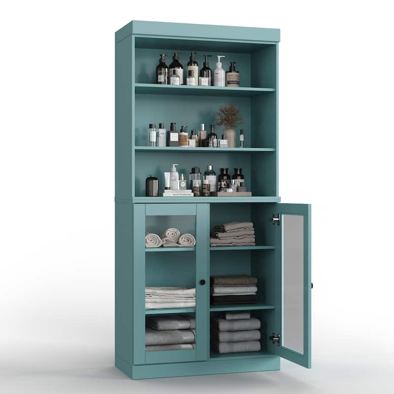 100% Solid Wood 32" Bathroom Cabinet with Optional Doors by Palace Imports - Aqua Blue - 2 Doors Glass