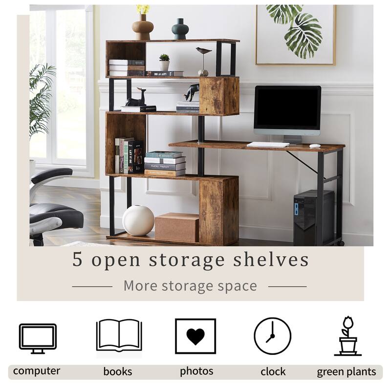 70.8 Inch Round Bookcase Bookshelf,Display Shelf,Two Drawers,Gold Frame