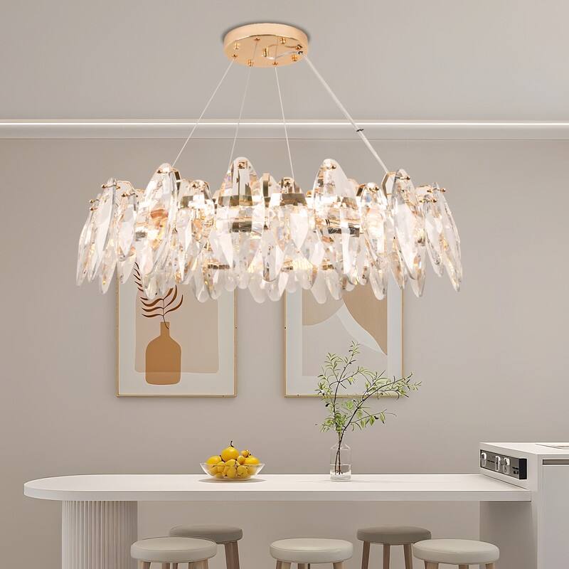 23.6 in. Crystal Raindrop Chandelier, 12-Light Luxury K9 Crystal Pendant light for Dining Room, Kitchen island - Clear