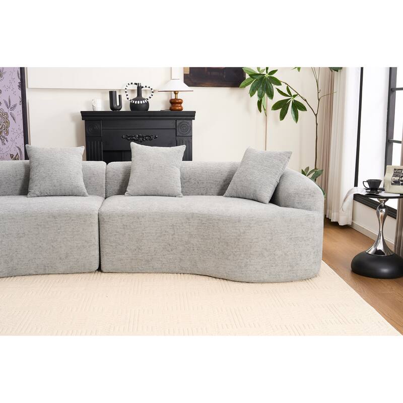 Modular Curved Sectional Sofa, Full Compression 4-Seater Foam Couch, Chenille Boneless Cloud Sofa for Living Room, Bedroom