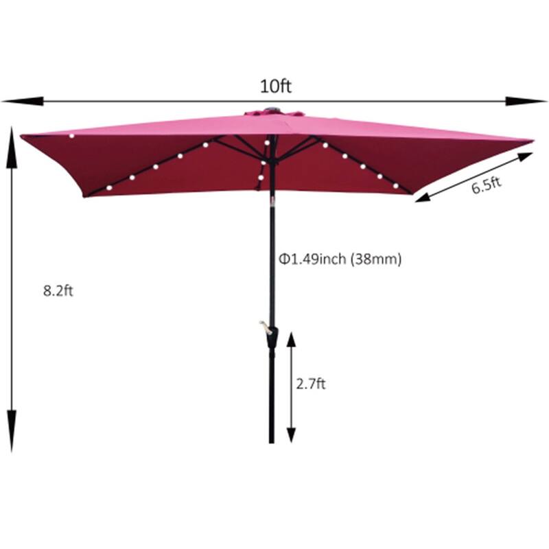 10 x 6.5 Ft Rectangular Patio Solar LED Lighted Outdoor Umbrellas