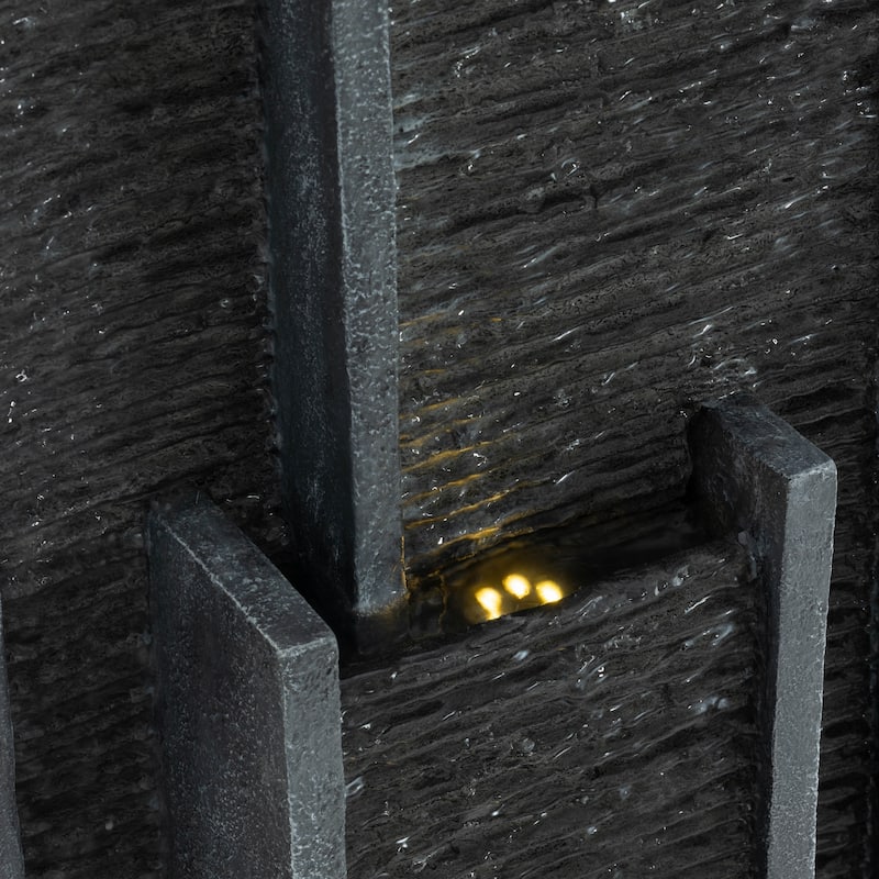 GDFStudio - Modern 40" Outdoor/Indoor Water Fountain with Floor-Standing Curved Cascading Waterfall & LED Lights