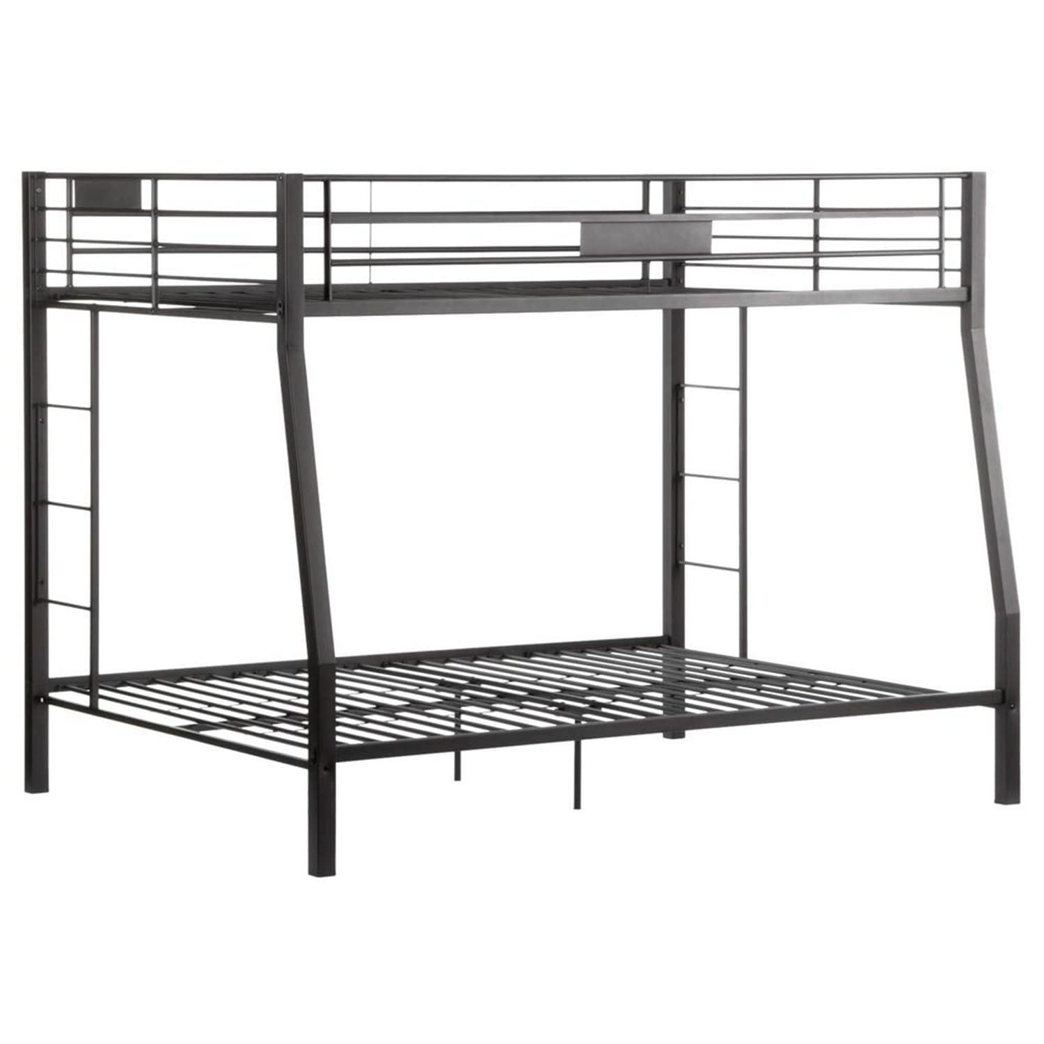 Full XL Bunk Bed - Mid-Century Modern Design, Black Finish, Metal Slats & Ladders