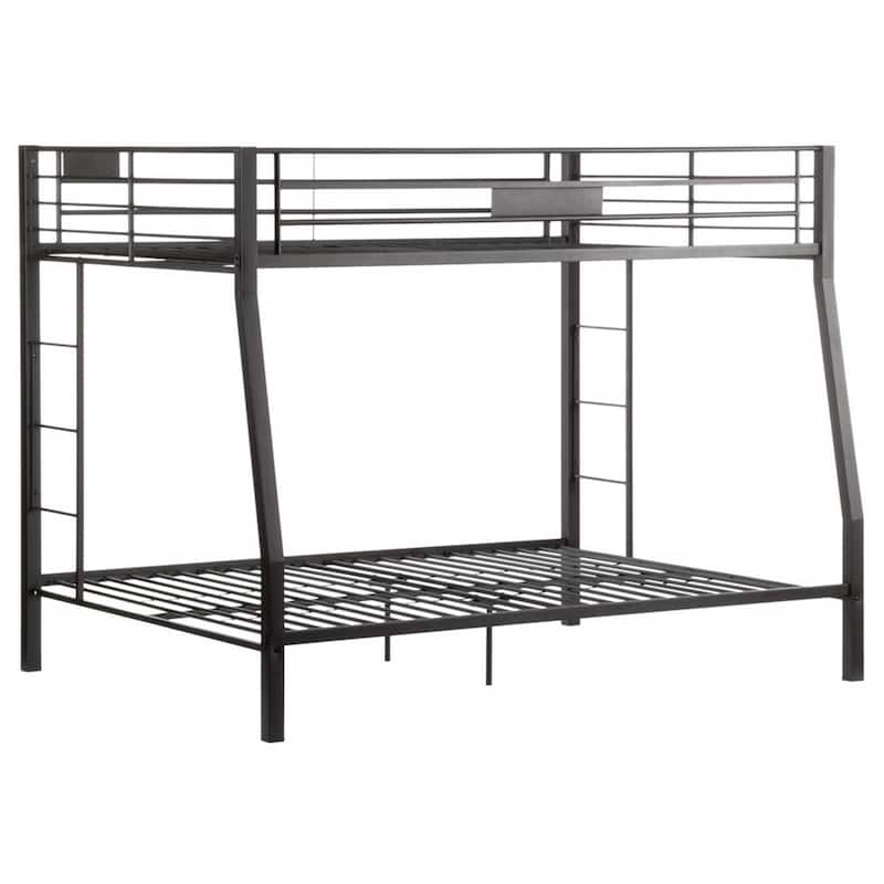 Full XL Bunk Bed - Mid-Century Modern Design, Black Finish, Metal Slats & Ladders
