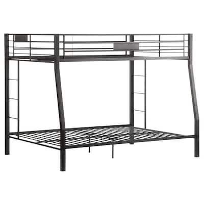 Full XL Bunk Bed - Mid-Century Modern Design, Black Finish, Metal Slats & Ladders
