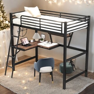 Twin Size Loft Bed With Built-in Desk And Shelf for Home