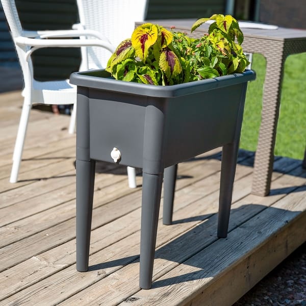 Sunnydaze Self-Watering Raised Garden Bed with Cloche Cover - 30" W x 14.5" D x 33" H - Gray