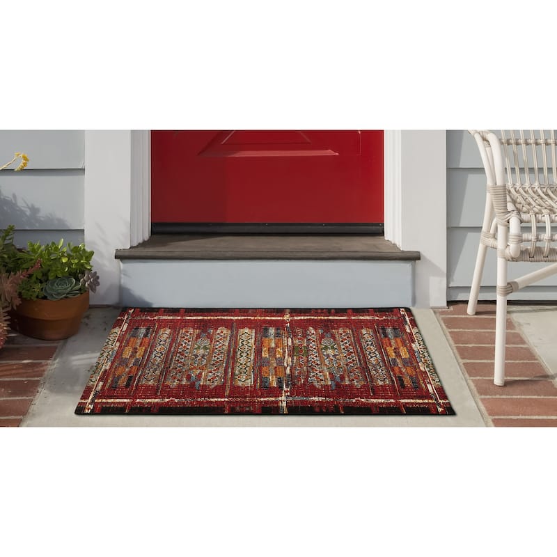Liora Manne Esencia Tribal Stripe Indoor/Outdoor Mat - 2'5" x 3'11" - Red
