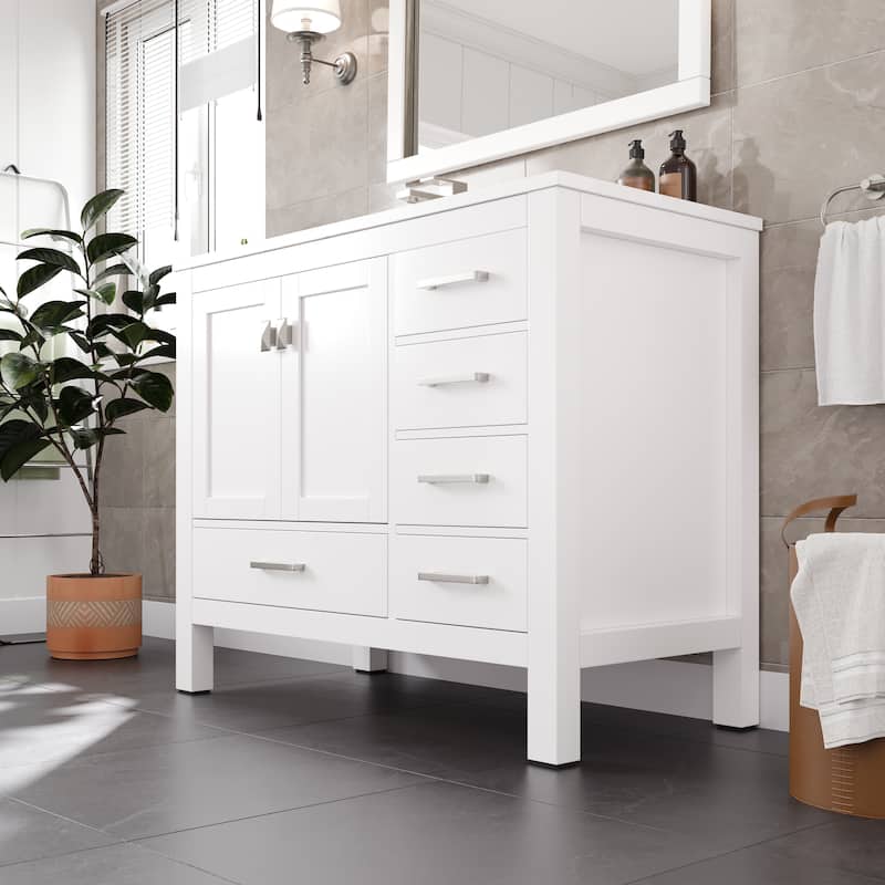 London 42 in. White SS Bath Vanity with Carrara Quartz Top & Undermount Sink