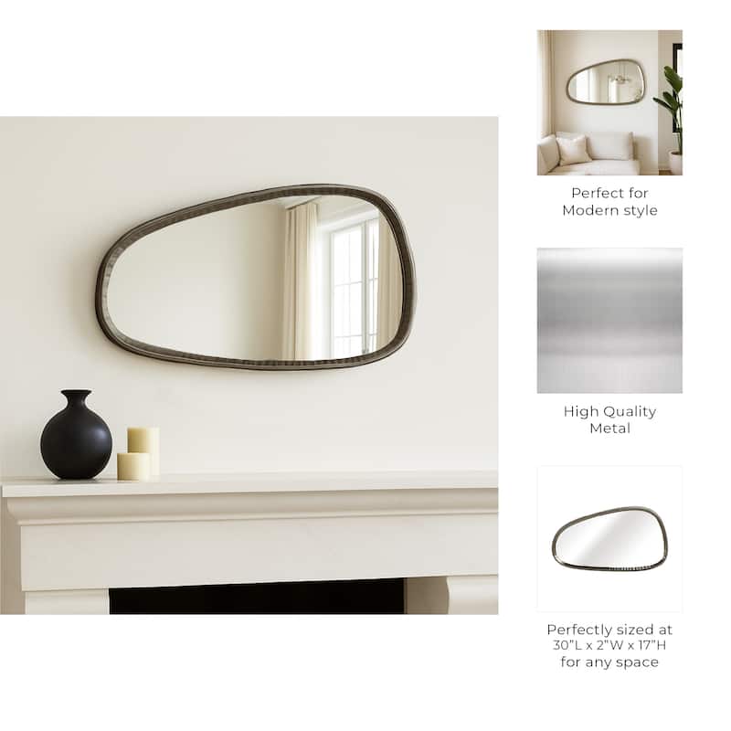Metal Asymmetrical Mirror with Glass Wood Sculptural Modern Design